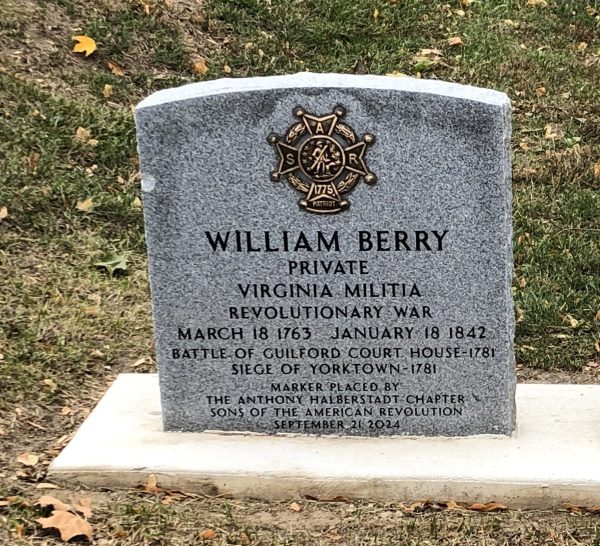WILLIAM BERRY REVOLUTIONARY WAR MEMORIAL CEMETERY STONE