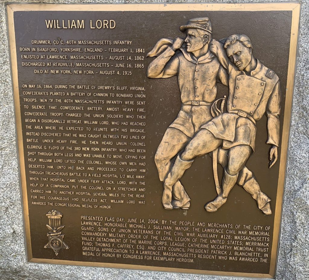 WILLIAM LORD MEDAL OF HONOR WAR MEMORIAL PLAQUE