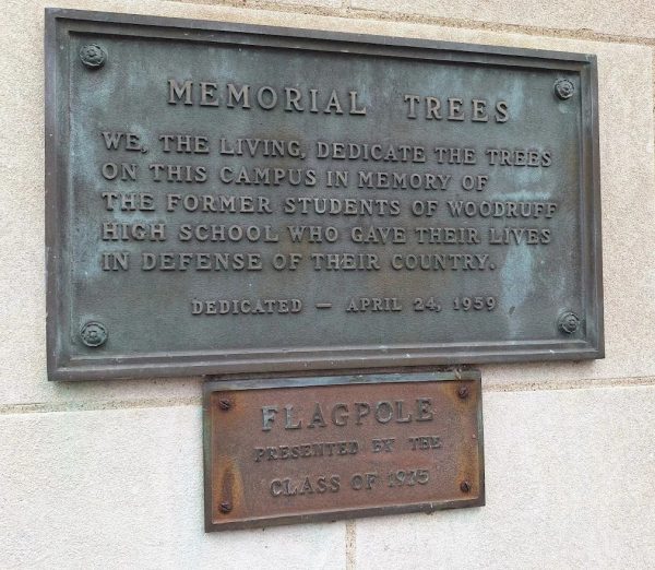 WOODRUFF HIGH SCHOOL WAR MEMORIAL TREES PLAQUE