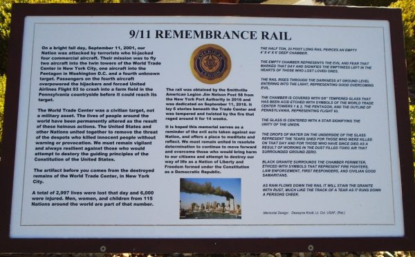 9/11 REMEMBRANCE RAIL MEMORIAL PLAQUE