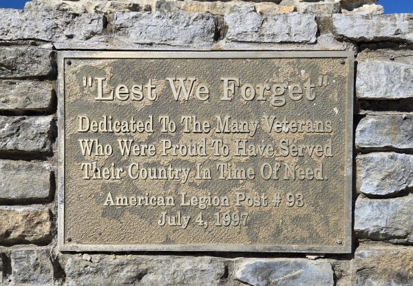 AMERICAN LEGION POST #93 “LEST WE FORGET” WAR MEMORIAL PLAQUE