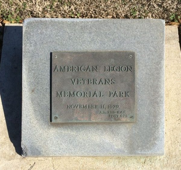 AMERICAN LEGION VETERANS MEMORIAL PARK PLAQUE