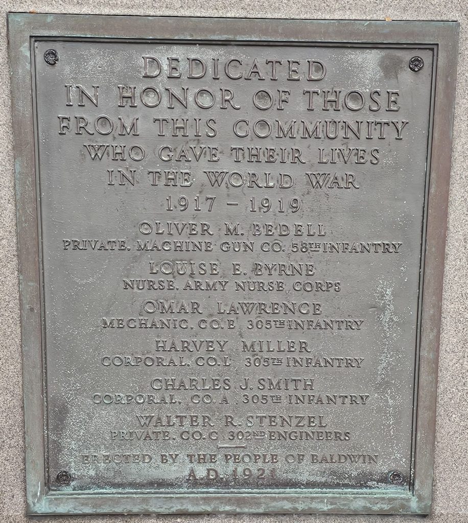 BALDWIN WORLD WAR MEMORIAL PLAQUE