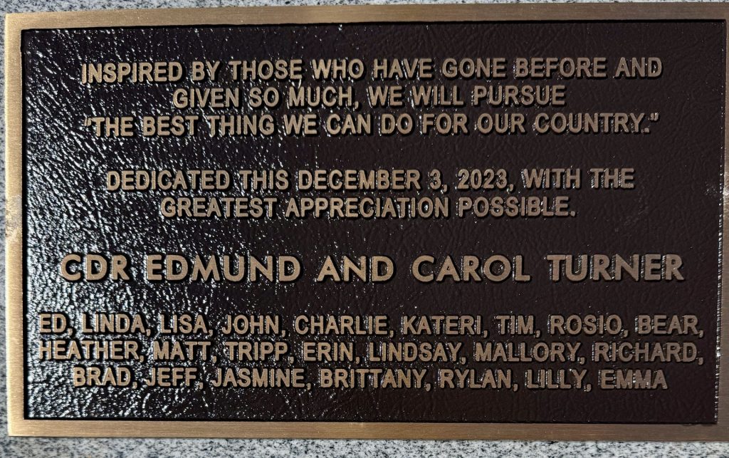 CDR EDMUND AND CAROL TURNER VETERANS MEMORIAL PLAQUE