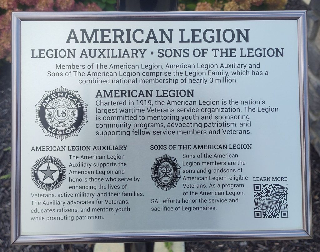 CARL A. GEIGER POST 405 AMERICAN LEGION MEMORIAL PLAQUE