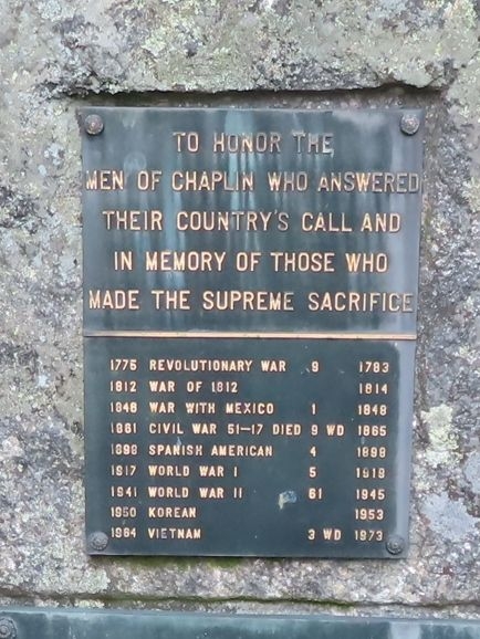 CHAPLIN WAR VETERANS MEMORIAL PLAQUE A