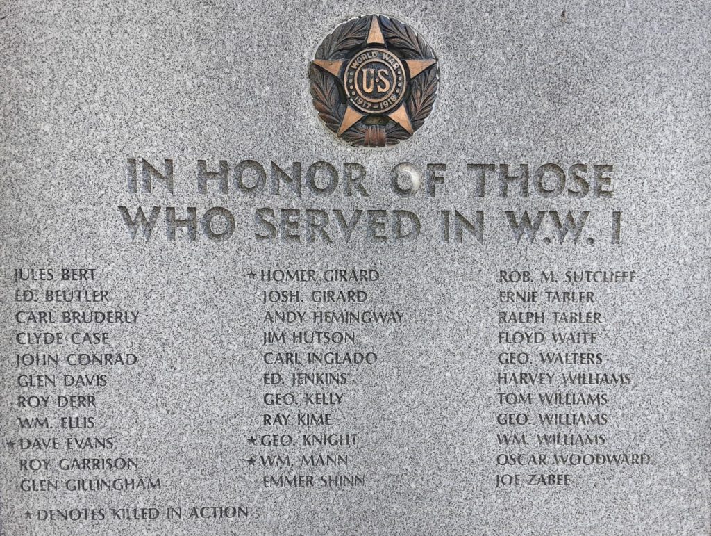 CITIZENS OF DEERFIELD TOWNSHIP WAR VETERANS MEMORIAL SIDE A