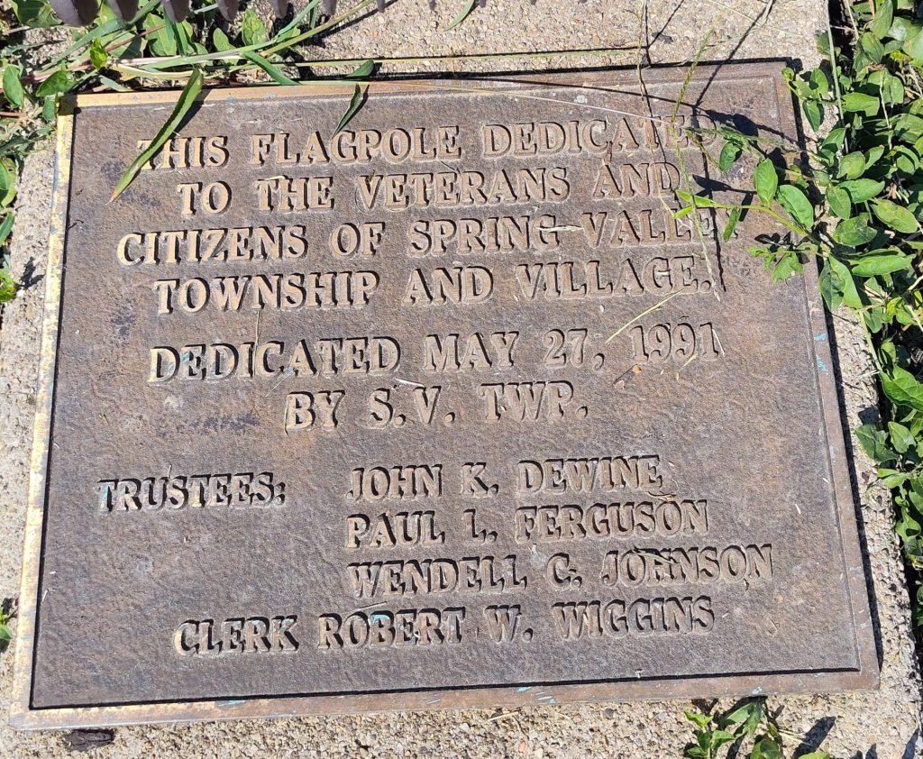 CITIZENS OF SPRING VALLEY TOWNSHIP AND VILLAGE VETERANS MEMORIAL FLAGPOLE PLAQUE