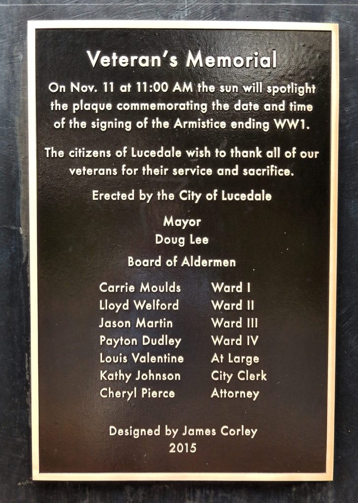 CITY OF LUCEDALE VETERAN’S MEMORIAL PLAQUE
