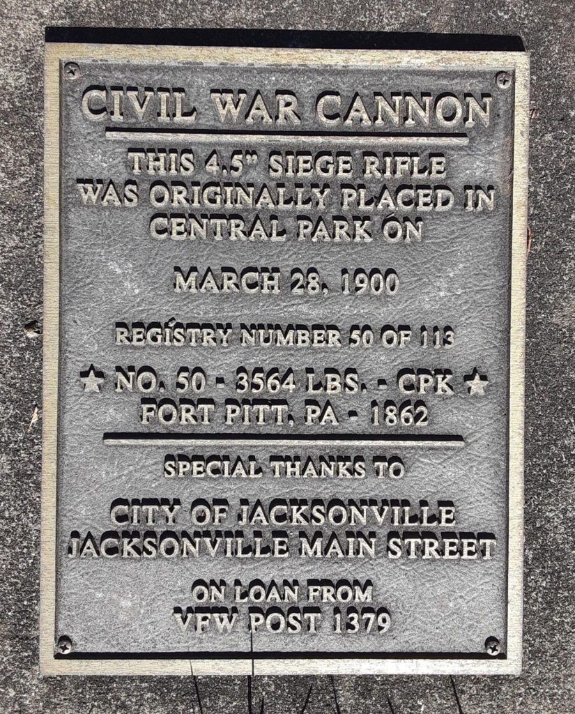 CIVIL WAR CANNON MEMORIAL PLAQUE