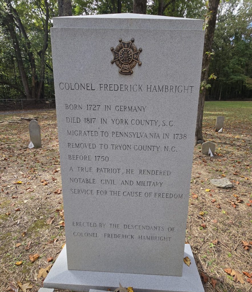 COLONEL FREDERICK HAMBRIGHT REVOLUTIONARY WAR MEMORIAL CEMETERY STONE
