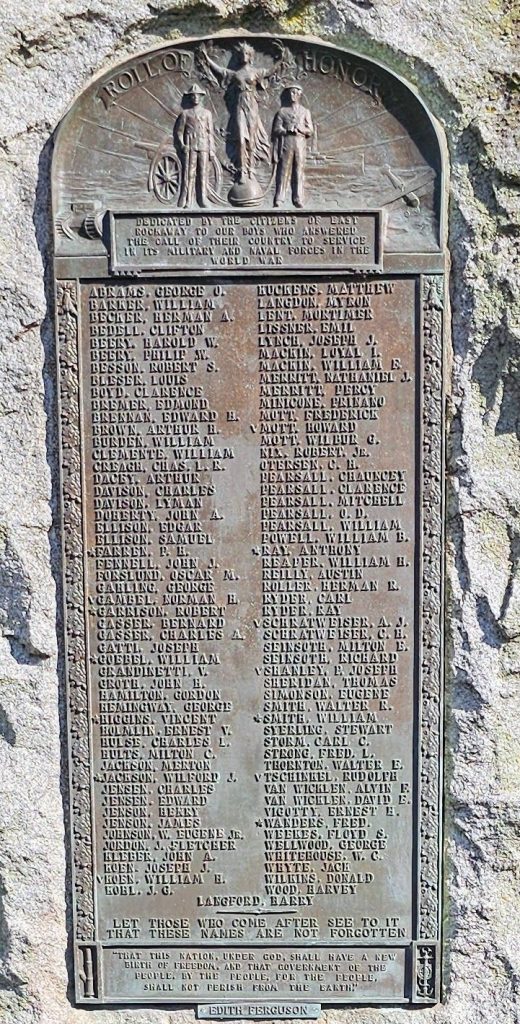 EAST ROCKAWAY ROLL OF HONOR WAR MEMORIAL PLAQUE B