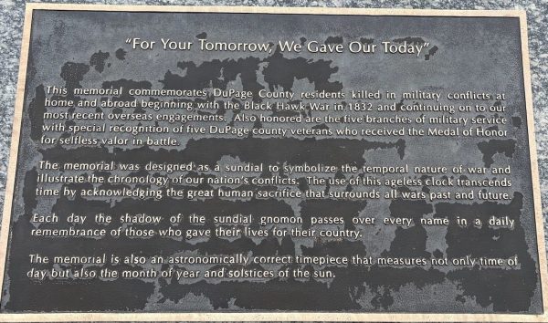 “FOR YOUR TOMORROW WE GAVE OUR TODAY” MEMORIAL PLAQUE