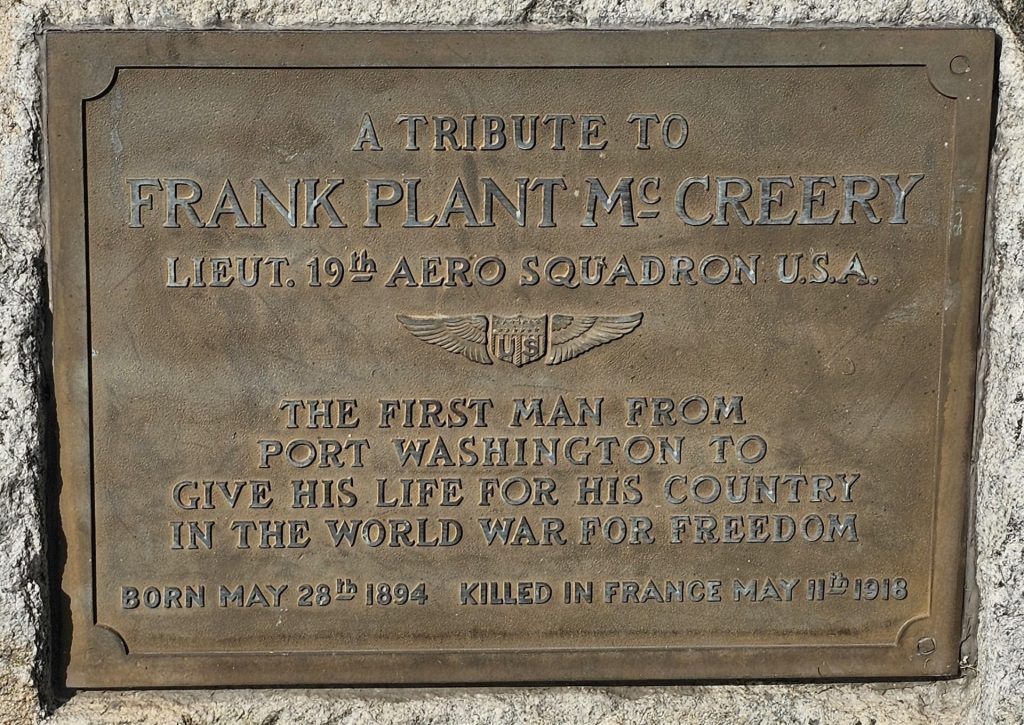 FRANK PLANT MCCREERY WAR MEMORIAL PLAQUE