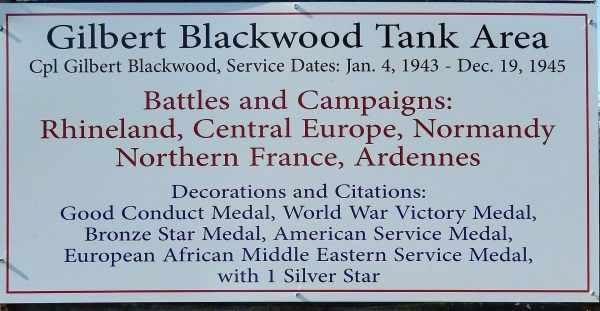GILBERT BLACKWOODE TANK AREA WAR MEMORIAL PLAQUE