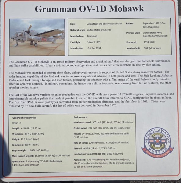 GRUMMAN OV-1D MOHAWK WAR MEMORIAL PLAQUE