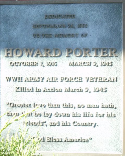 HOWARD PORTER WAR MEMORIAL PLAQUE