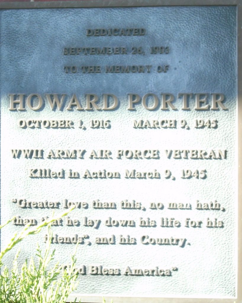 HOWARD PORTER WAR MEMORIAL PLAQUE