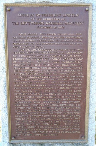 LEAVENWORTH NATIONAL CEMETERY ADDRESS BY PRESIDENT LINCOLN MEMORIAL PLAQUE