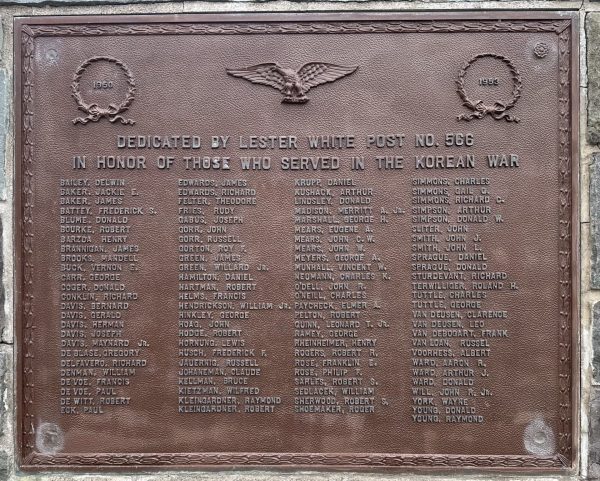 LESTER WHITE POST NO. 566 KOREAN WAR MEMORIAL PLAQUE