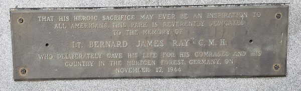 LT. BERNARD JAMES RAY, C.M.H. WAR MEMORIAL PLAQUE