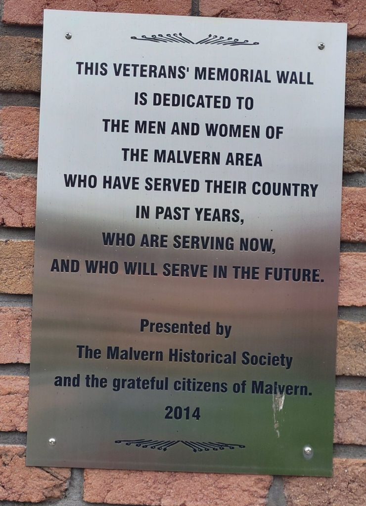 MALVERN AREA VETERANS’ MEMORIAL WALL PLAQUE
