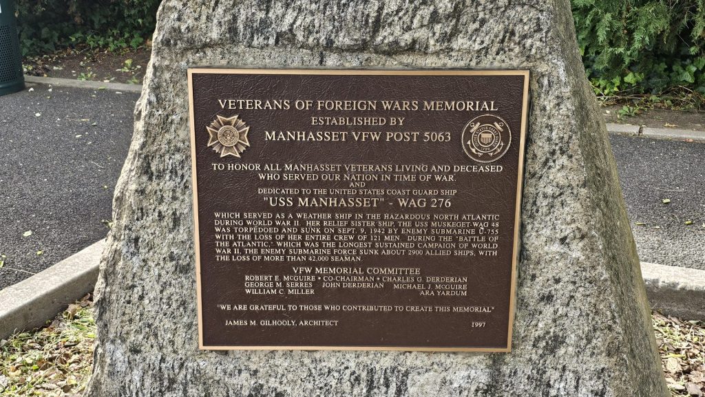 MANHASSET VFW POST 5063 WAR MEMORIAL PLAQUE