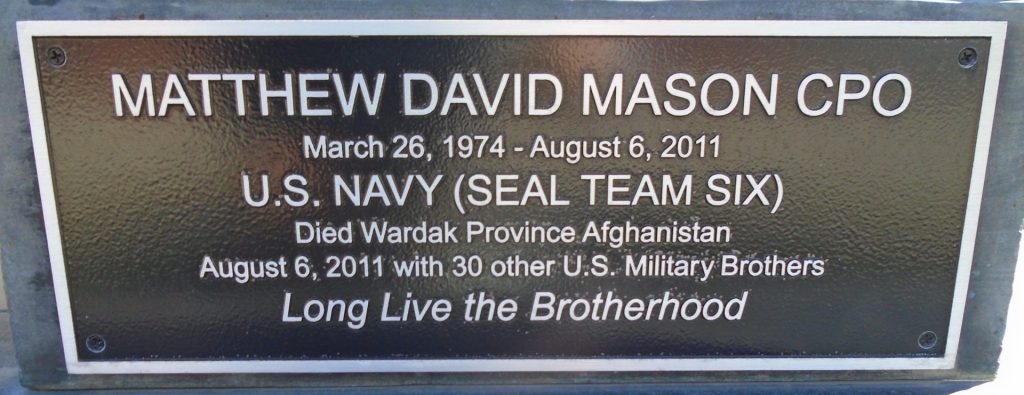 MATTHEW DAVID MASON CPO WAR MEMORIAL PLAQUE