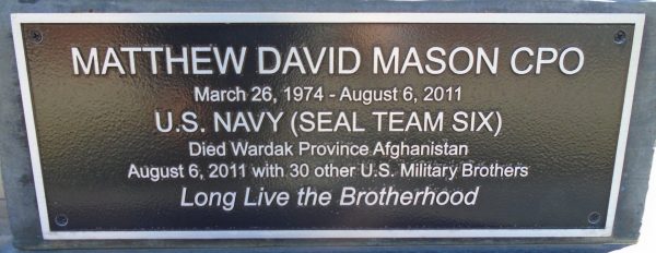 MATTHEW DAVID MASON CPO WAR MEMORIAL PLAQUE