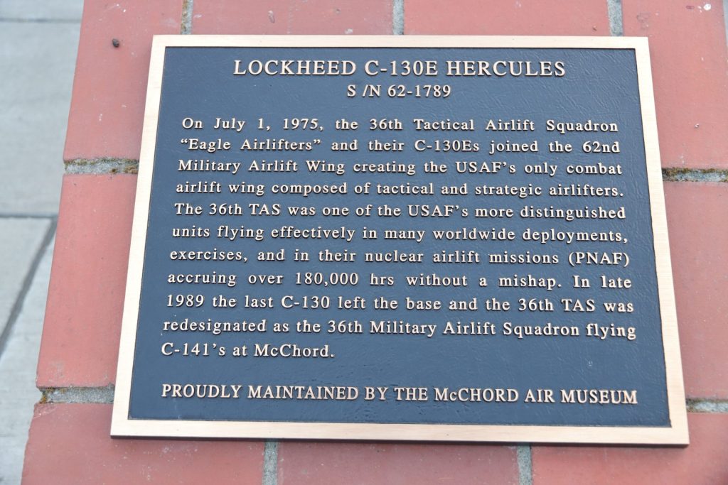 MCCHORD AFB LOCKHEED C-130E HERCULES MEMORIAL PLAQUE