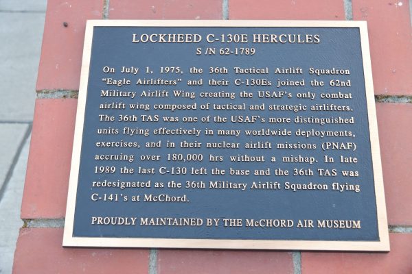 MCCHORD AFB LOCKHEED C-130E HERCULES MEMORIAL PLAQUE