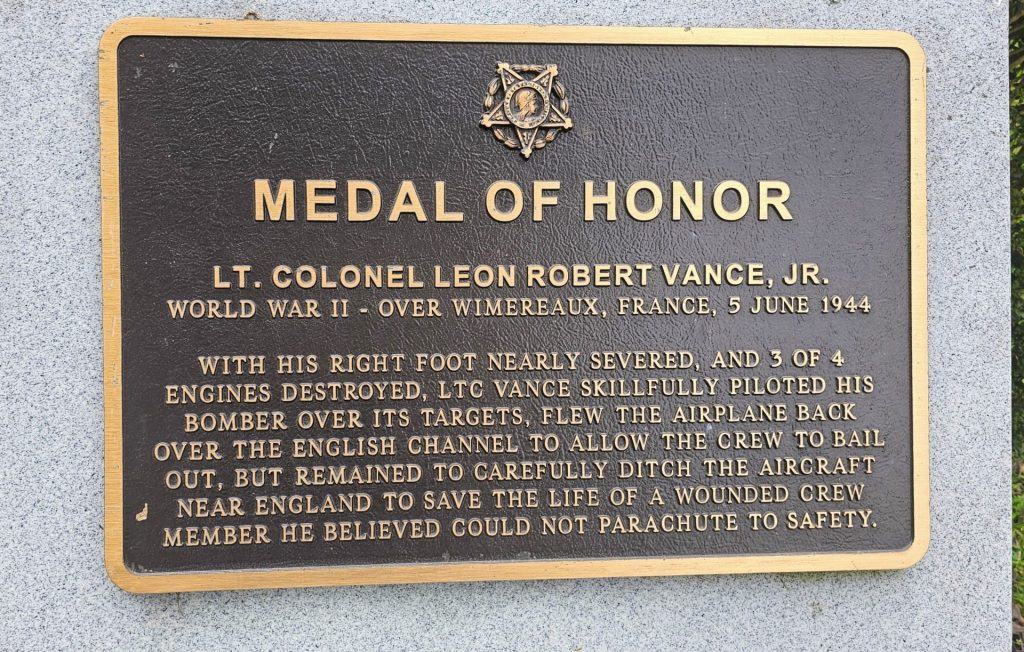 MEDAL OF HONOR LT. COLONEL LEON ROBERT VANCE, JR. MEMORIAL PLAQUE