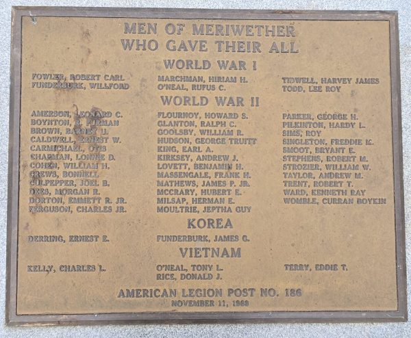 MEN OF MERIWETHER WHO GAVE THEIR ALL WAR MEMORIAL PLAQUE