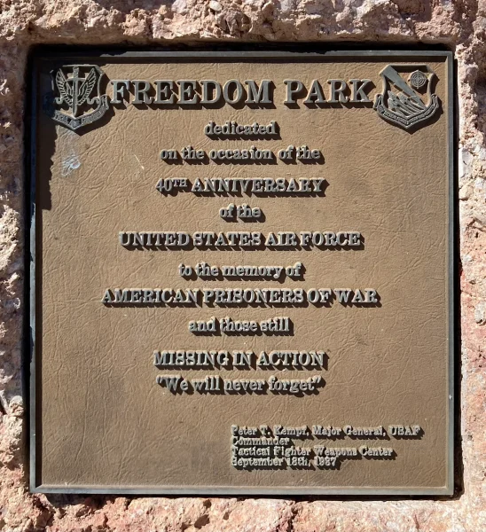 NELLIS AFB FREEDOM PARK MEMORIAL PLAQUE