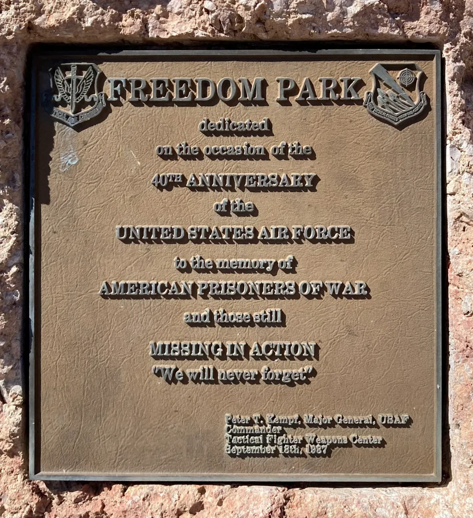 NELLIS AFB FREEDOM PARK MEMORIAL PLAQUE