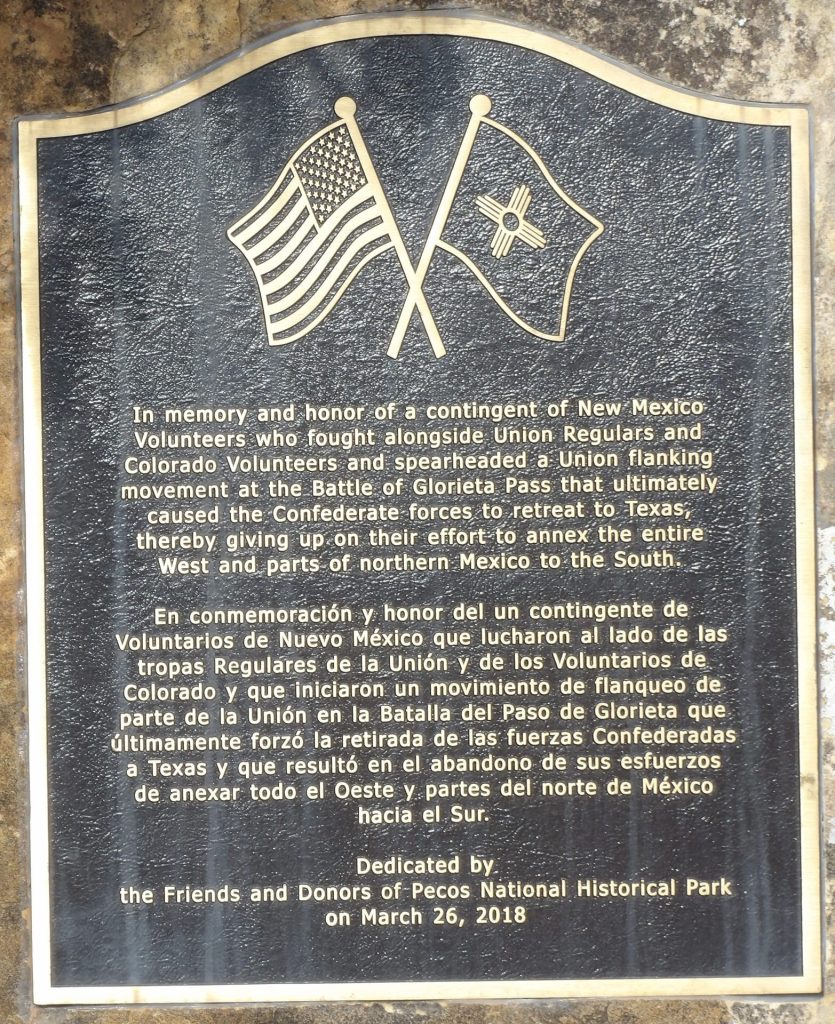 NEW MEXICO VOLUNTEERS AT BATTLE OF GLORIETA PASS WAR MEMORIAL MARKER