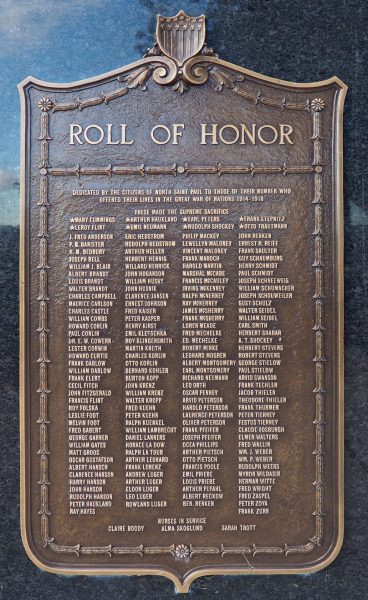 NORTH SAINT PAUL GREAT WAR OF NATIONS ROLL OF HONOR MEMORIAL PLAQUE