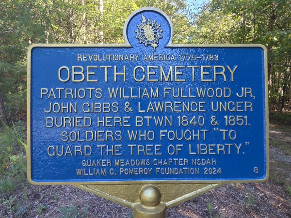 OBETH CEMETERY REVOLUTIONARY WAR SOLDIERS MEMORIAL MARKER