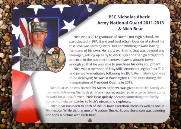 PFC NICHOLAS ABERLE MEMORIAL PLAQUE