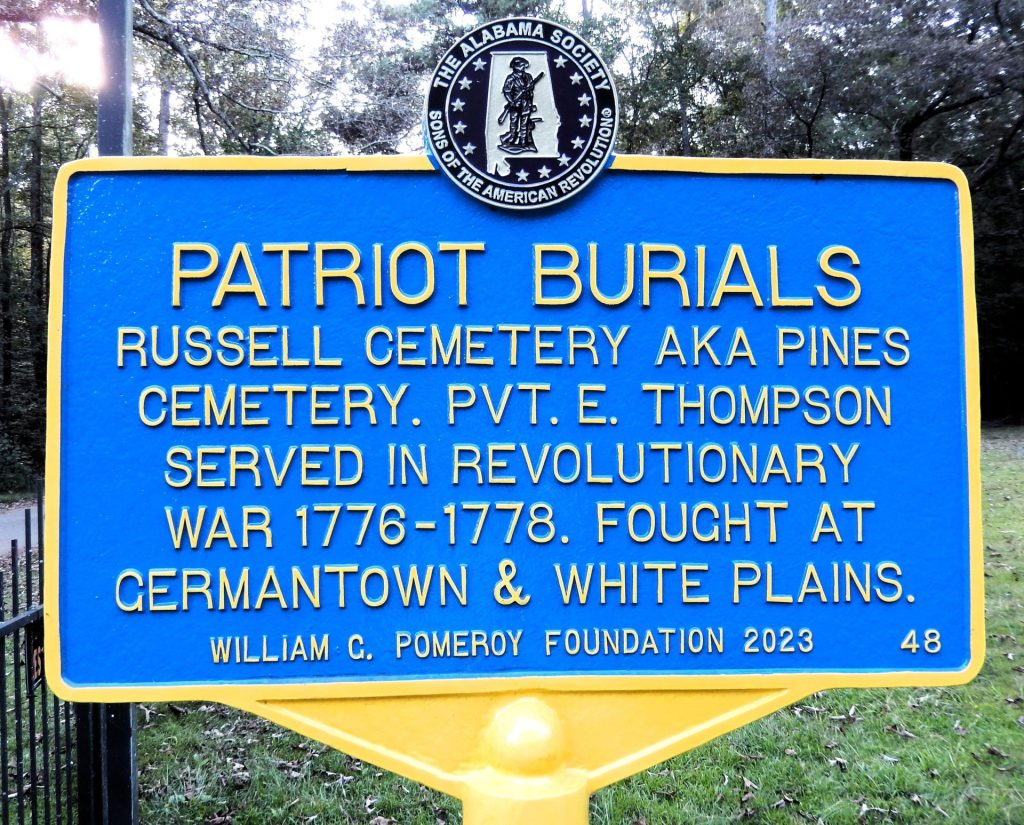 PATRIOT BURIALS RUSSELL CEMETERY AKA PINES CEMETERY REVOLUTIONARY WAR MEMORIAL MARKER