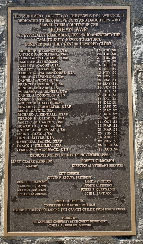 PEOPLE OF LAWRENCE KOREAN WAR VETERANS MEMORIAL PLAQUE
