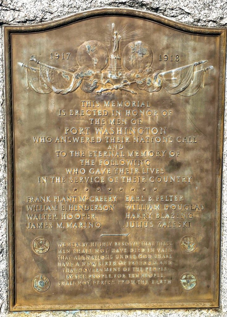 PORT WASHINGTON WORLD WAR I MEMORIAL PLAQUE