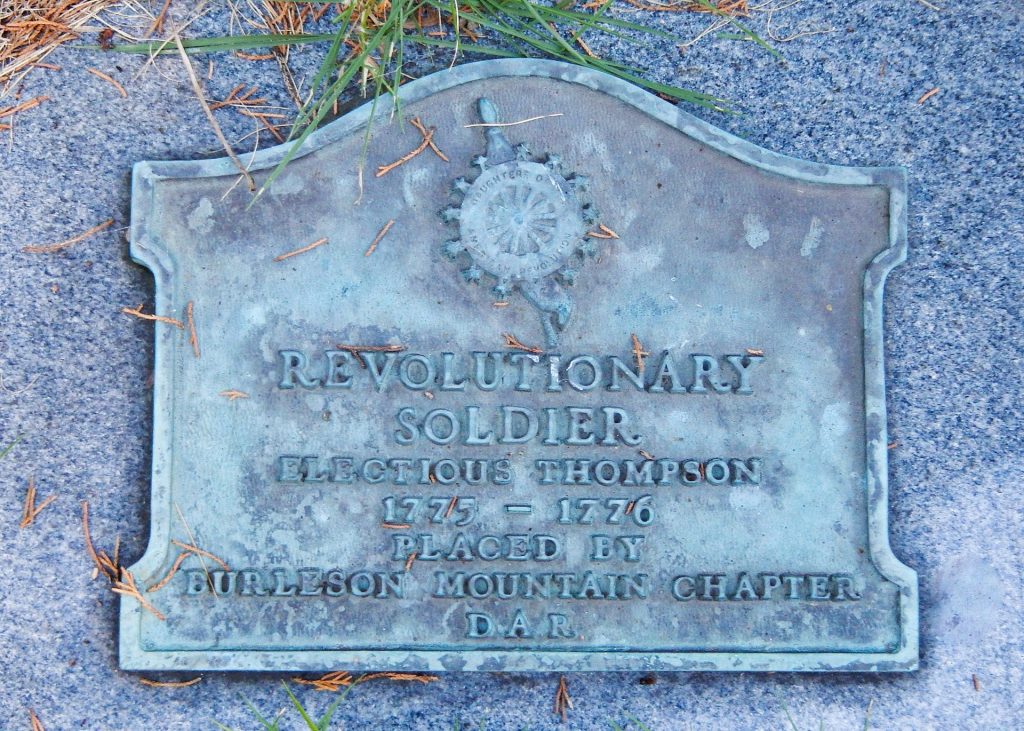REVOLUTIONARY SOLDIER ELECTIOUS THOMPSON WAR MEMORIAL MARKER