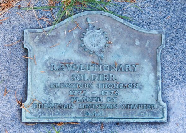 REVOLUTIONARY SOLDIER ELECTIOUS THOMPSON WAR MEMORIAL MARKER