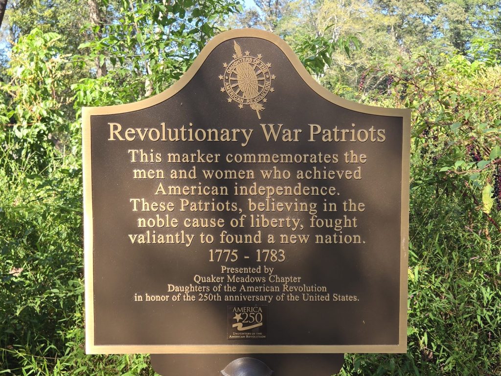 REVOLUTIONARY WAR PATRIOTS WAR MEMORIAL MARKER MORGANTON