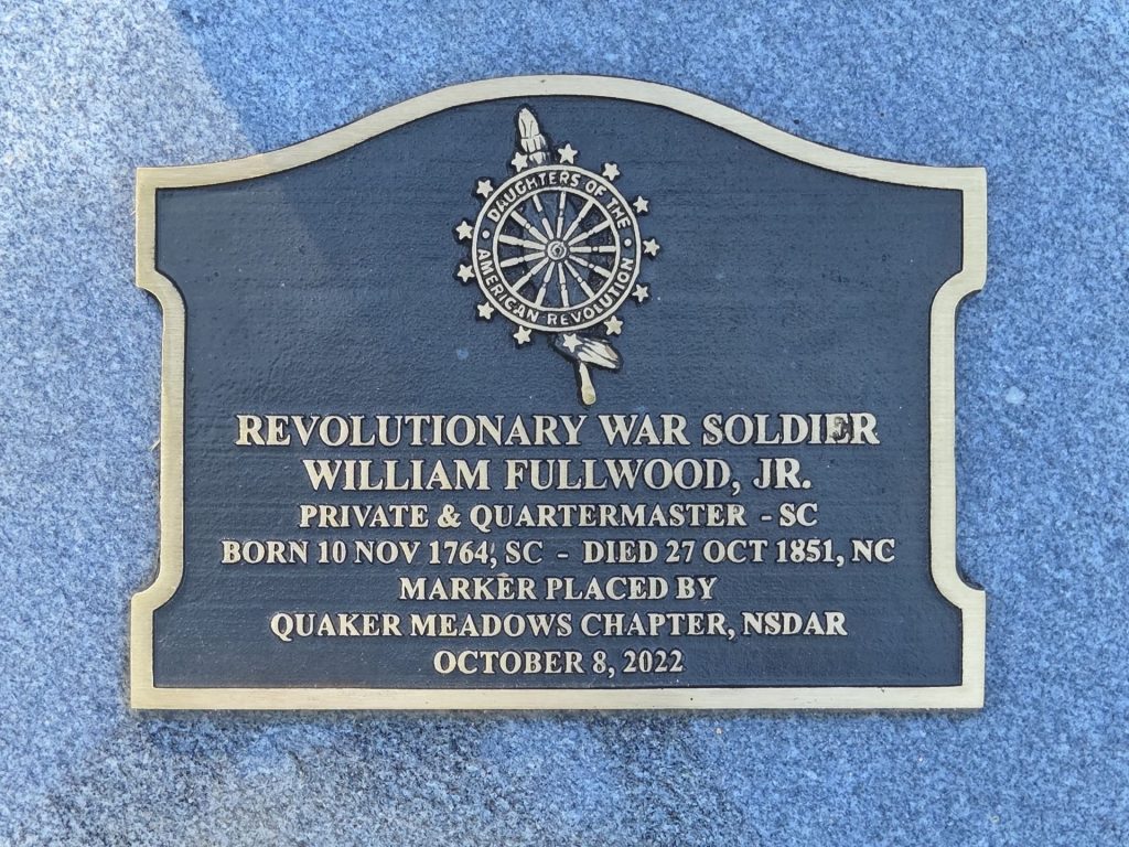REVOLUTIONARY WAR SOLDIER WILLIAM FULLWOOD, JR. MEMORIAL MARKER