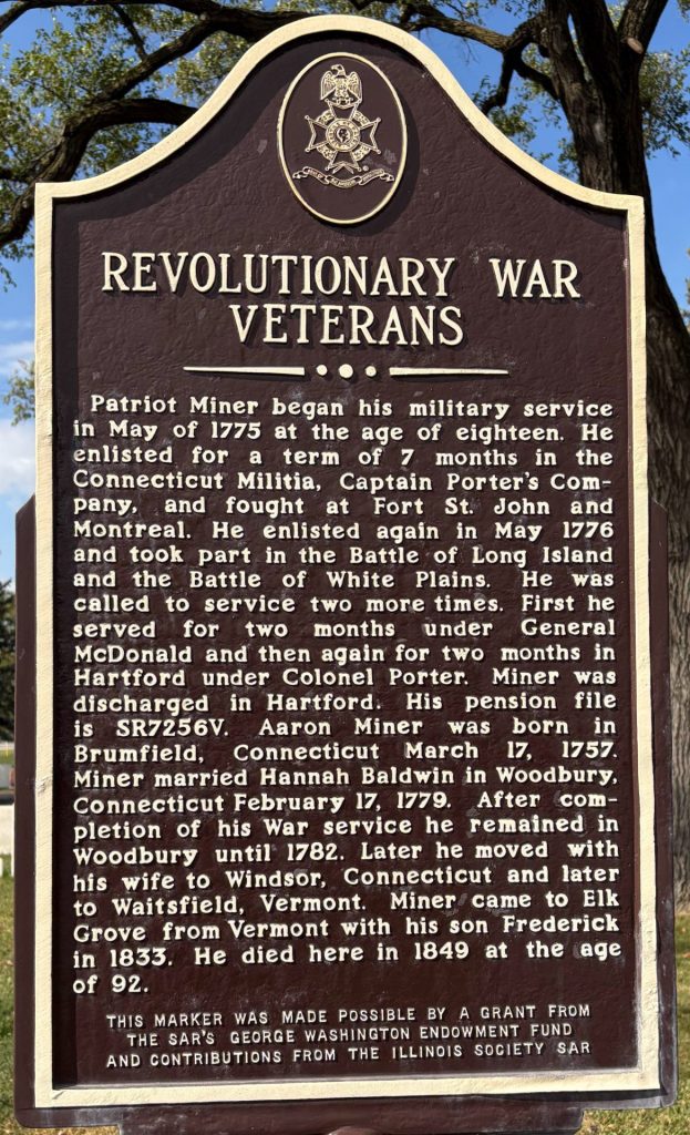 REVOLUTIONARY WAR VETERANS MEMORIAL MARKER FRONT ELK GROVE VILLAGE