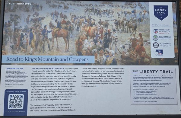 ROAD TO KINGS MOUNTAIN AND COWPENS REVOLUTIONARY WAR MEMORIAL PANEL