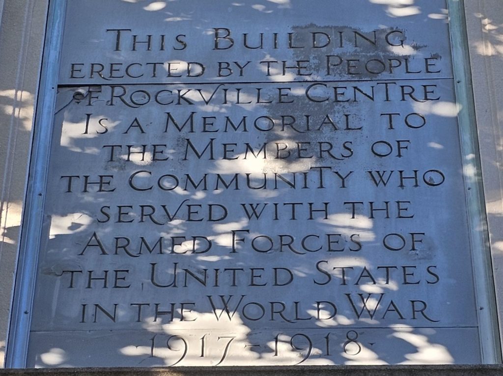 ROCKVILLE CENTRE WORLD WAR MEMORIAL BUILDING STONE A