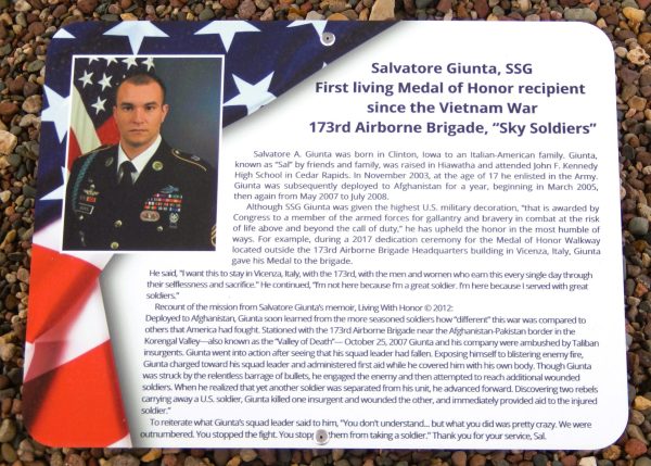 SALVATORE GUINTA, SSG MEDAL OF HONOR WAR MEMORIAL PLAQUE